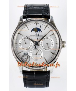 Montre Jaeger LeCoultre Super Clone Master Calendrier Perpétuel Ultra Fin Cadran Blanc Diamants
