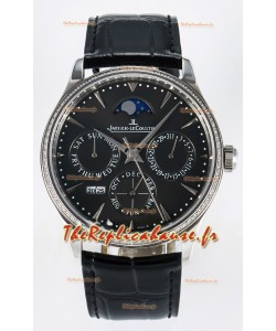 Montre Jaeger LeCoultre Super Clone Master Calendrier perpétuel Ultra-fin Cadran gris Diamants
