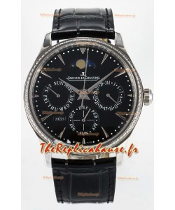 Montre Jaeger LeCoultre Super Clone Master Calendrier perpétuel Ultra-fin Cadran noir Diamants