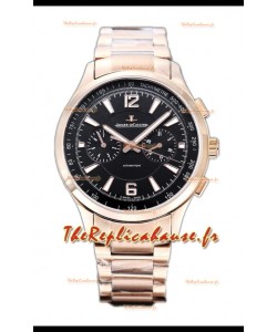 Jaeger LeCoultre Polaris Chronographe Boîtier Or Rose Cadran Noir Réplique Montre Suisse 