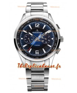 Jaeger LeCoultre Polaris Chronographe Boîtier acier inoxydable Cadran bleu Réplique Montre Suisse 