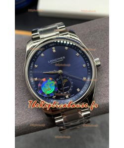 Longines Master Collection automatique Moonphase cadran bleu Réplique montre suisse Bracelet acier