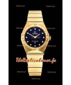 Omega Constellation Ladies Swiss Quartz Réplique 1:1 Miroir - Boîtier en or jaune et cadran noir étoilé 