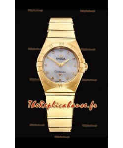 Omega Constellation Ladies Swiss Quartz Réplique Miroir - Boîtier en or jaune - Cadran perle blanche