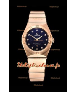 Omega Constellation Ladies Swiss Quartz Réplique 1:1 Miroir - Boîtier en or rose et cadran noir étoilé 