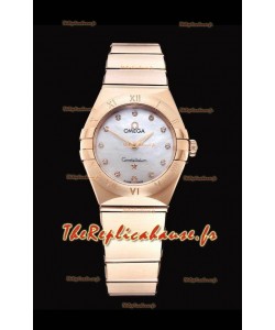 Omega Constellation Ladies Swiss Quartz Réplique 1:1 Miroir - Boîtier en or rose - Cadran perle blanche