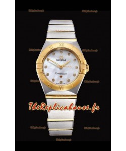 Omega Constellation Ladies Swiss Quartz Réplique 1:1 Miroir - Boîtier bicolore avec cadran perle blanche