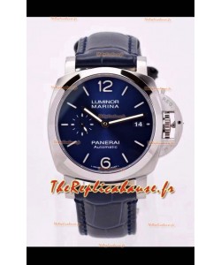 Panerai Luminor PAM01393 Automatic Cadran Bleu 42MM 1:1 Qualité Miroir - 904L Acier dans un Bracelet en Cuir