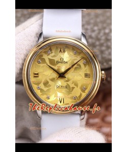 Omega De Ville cadran floral Mouvement à quartz suisse dans un boîtier bicolore - cadran doré