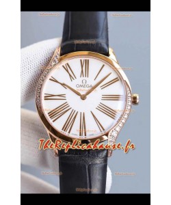 Omega De Ville Tresor Edition Montre à Quartz Suisse 36MM Boîtier Or Rose Cadran Blanc