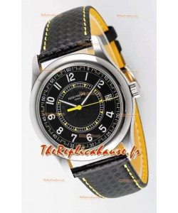 Patek Philippe Calatrava 6007 Cadran noir Aiguilles jaunes Boîtier acier 904L Montre réplique 1:1