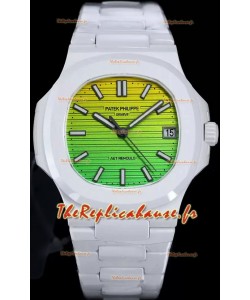 Patek Philippe Nautilus 5711 AET remoulé Edition Céramique Blanche Gradient Cadran Jaune/Vert Montre Suisse Réplique