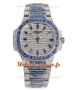 Patek Philippe Nautilus 7118R 35MM 1:1 Montre sertie de diamants bleus dans un boîtier en acier 