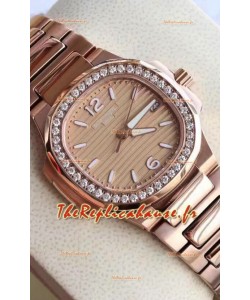 Patek Philippe Nautilus 7010/1GR-012 32MM Réplique Miroir 1:1 - Lunette sertie de diamants véritables 