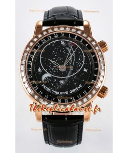 Patek Philippe 6104R Montre Superclone Grandes Complications en or rose - lunette diamants 