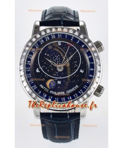 Patek Philippe 6104 Montre Grandes Complications Superclone en acier inoxydable - lunette diamants 
