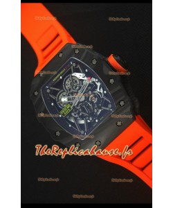 Richard Mille RM035-2 Rafael Nadal Boîtier en Carbone forgé avec Sangle en Caoutchouc Rouge