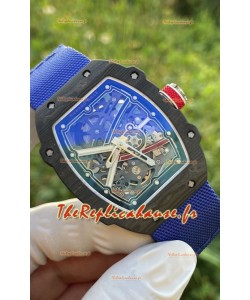 Richard Mille Super Clone RM67-02 Sébastien Ogier Carbone Noir TPT 37 Grammes Montre Bracelet Bleu 