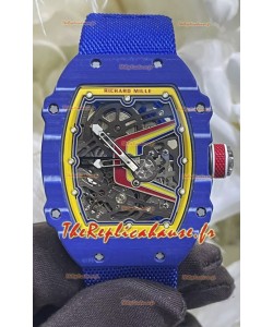Richard Mille Super Clone RM67-02 Fernando Alonso Montre Carbone Bleu TPT 37 Grammes Bracelet Bleu