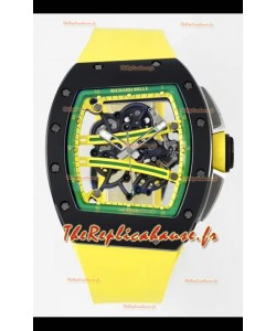 Richard Mille Super Clone RM61-01 Céramique noire Bracelet jaune Montre Suisse Réplique