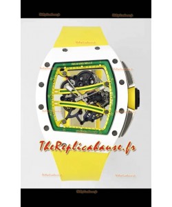 Richard Mille Super Clone RM61-01 Céramique blanche Bracelet jaune Montre Suisse Réplique