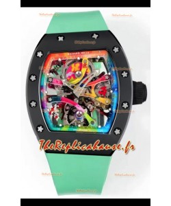 Richard Mille Super Clone RM68-01 Tourbillon Suisse Boîtier Céramique Noire et Bracelet Vert Réplique