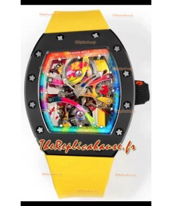Richard Mille Super Clone RM68-01 Tourbillon Suisse - Boîtier Céramique Noire - Bracelet Jaune Réplique