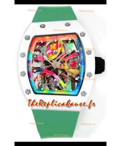 Richard Mille Super Clone RM68-01 Tourbillon Suisse - Boîtier céramique blanche - Bracelet vert Réplique