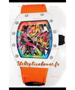Richard Mille Super Clone RM68-01 Tourbillon Suisse avec boîtier en céramique blanche et bracelet en nylon Réplique