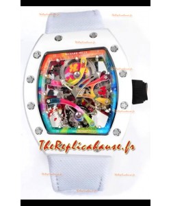Richard Mille Super Clone RM68-01 Tourbillon Suisse avec boîtier en céramique blanche et bracelet en nylon Réplique