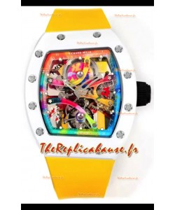 Richard Mille Super Clone RM68-01 Boîtier Céramique Blanche Tourbillon Bracelet Jaune Réplique Suisse