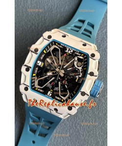Richard Mille RM35-03 Rafael Nadal Edition Blanc Boîtier en fibre de carbone Montre Réplique Miroir 1:1 à bracelet bleu