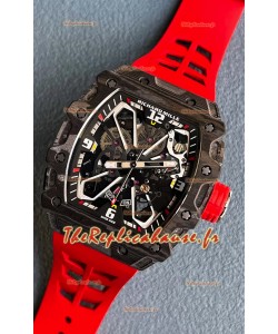 Richard Mille RM35-03 Rafael Nadal Edition - Montre réplique 1:1 avec boîtier en fibre de carbone noir et bracelet rouge