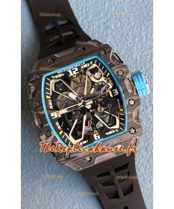 Richard Mille RM35-03 Rafael Nadal Edition - Montre réplique 1:1 avec boîtier en fibre de carbone noir et bracelet noir