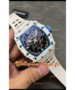 Richard Mille RM35-03 Rafael Nadal Edition Montre réplique 1:1 avec boîtier en fibre de carbone blanc et bracelet blanc
