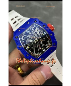 Richard Mille RM35-03 Rafael Nadal Edition Montre Réplique 1:1 en fibre de carbone bleu sur bracelet blanc