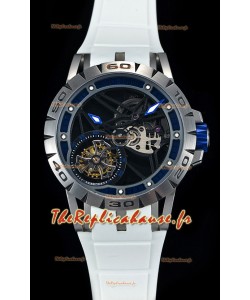 Roger Dubuis Excalibur Tourbillon volant araignée Squelette Boîtier en titane 1:1 Miroir Montre suisse