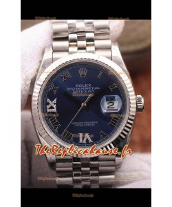 Montre Rolex Datejust 36MM Mouvement Cal.3135 Réplique Suisse en acier 904L Cadran bleu romain