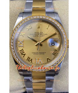 Montre Rolex Datejust 36MM Mouvement Cal.3135 Réplique Suisse en acier 904L bicolore Cadran doré