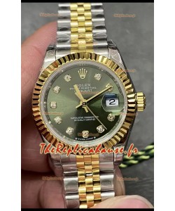 Rolex Datejust Super Clone Cadran vert Montre bicolore or jaune et rose 28 mm