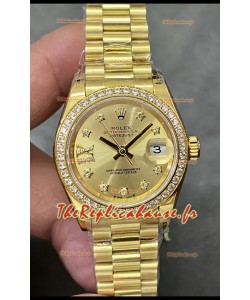 Rolex Datejust Super Clone Cadran Or Boîtier Or Jaune 28 mm