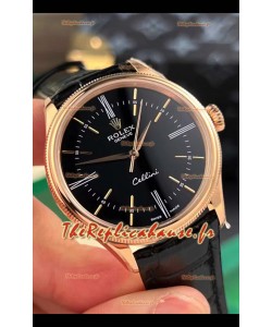 Rolex Cellini Date Ref#50505 Réplique montre 1:1 Or Rose Acier Cadran Noir 