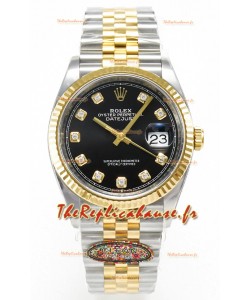 Rolex Super Clone Datejust ETA 3235 Mouvement 36MM Montre or jaune bicolore suisse à cadran noir