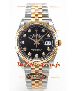 Rolex Super Clone Datejust ETA 3235 Mouvement 36MM Montre Or Rose bicolore Suisse Cadran Noir