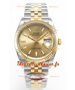 Rolex Super Clone Datejust ETA 3235 Mouvement 36MM Or Jaune bicolore Cadran Or Suisse
