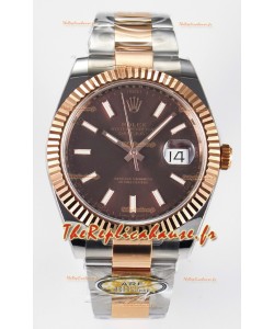Rolex Super Clone Datejust ETA 3235 Mouvement 41MM Bicolore Plaqué Or Rose Montre Cadran Marron
