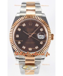 Rolex Super Clone Datejust ETA 3235 Movement 41MM Montre à cadran marron plaqué or rose bicolore