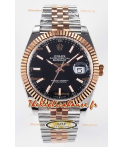 Montre Rolex Super Clone Datejust ETA 3235 Mouvement 41MM Plaqué or rose bicolore Cadran noir