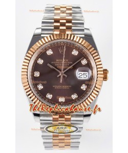 Montre Rolex Super Clone Datejust ETA 3235 Mouvement 41MM Plaqué or rose bicolore Cadran marron