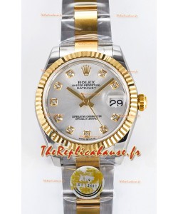 Rolex Super Clone Datejust ETA 2688 Mouvement 31MM Or Jaune Deux tons Cadran Argent Suisse